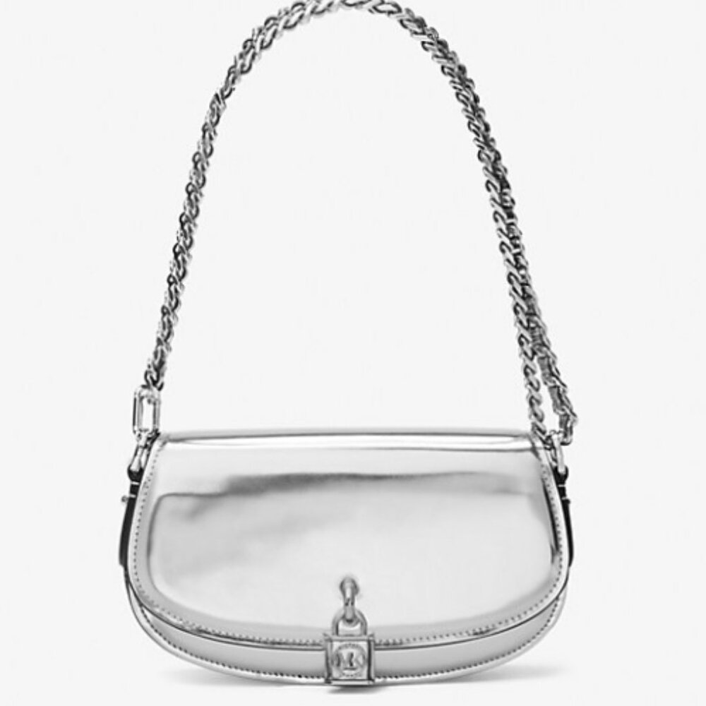 NWT MICHAEL KORS Silver Mila leather Shoulder Bag